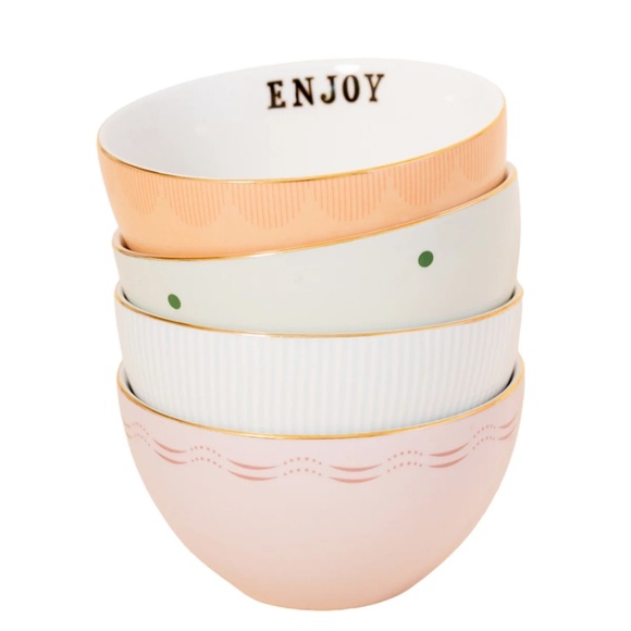 Yvonne Ellen Set of 4 Bowls Slogan - Picture 1 of 2
